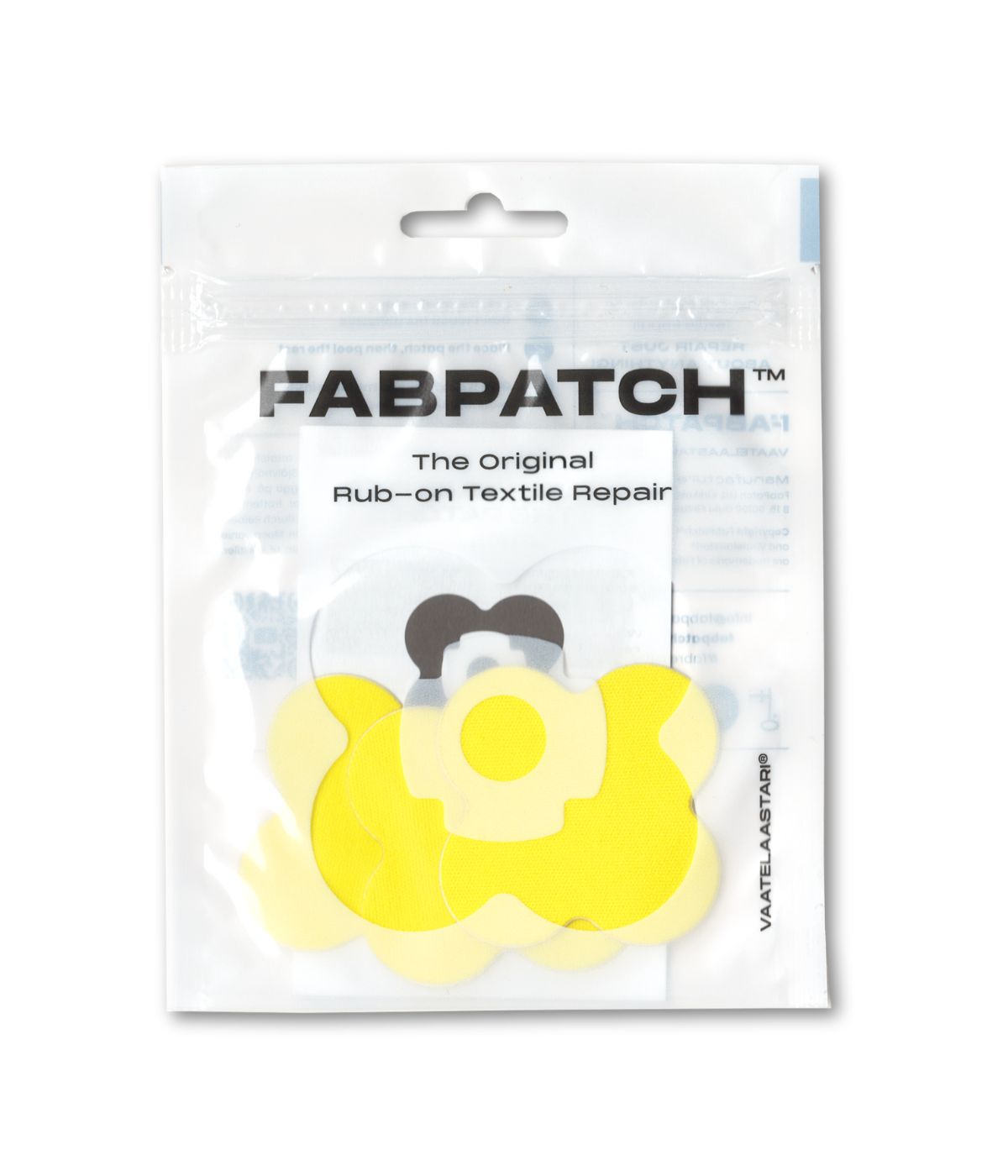 FabPatch Vaatelaastari yellow flowers korjauspaikka